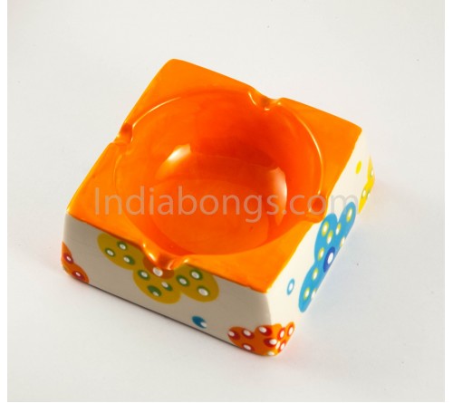 Orange Floral Ceramic Ashtray