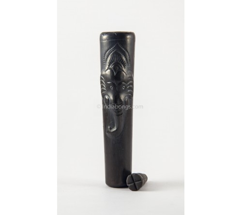 Small Black Moulded Ganesh Clay Chillum