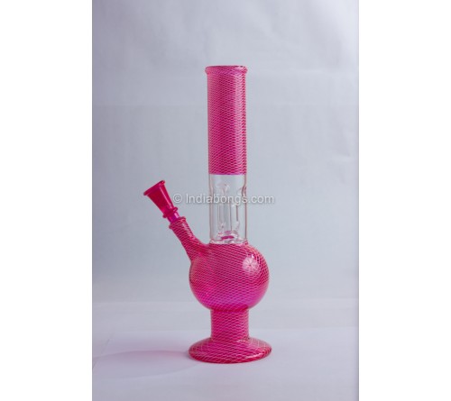 Pink Cross Hatch Single Percolator Glass Bong (Green Colour)