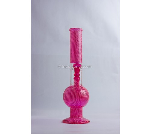 Pink Cross Hatch Single Percolator Glass Bong (Green Colour)