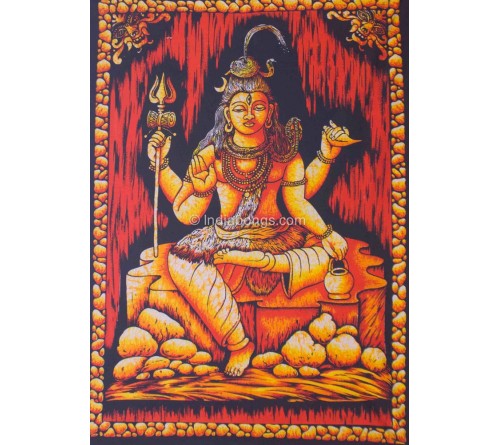 Black And Orange Shiva Printed UV Painting